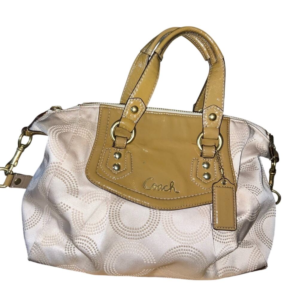 Coach Ashley Dotted Op Art Sateen Satchel Cream Patent Y2K F20027 coquette glam - Picture 3 of 15